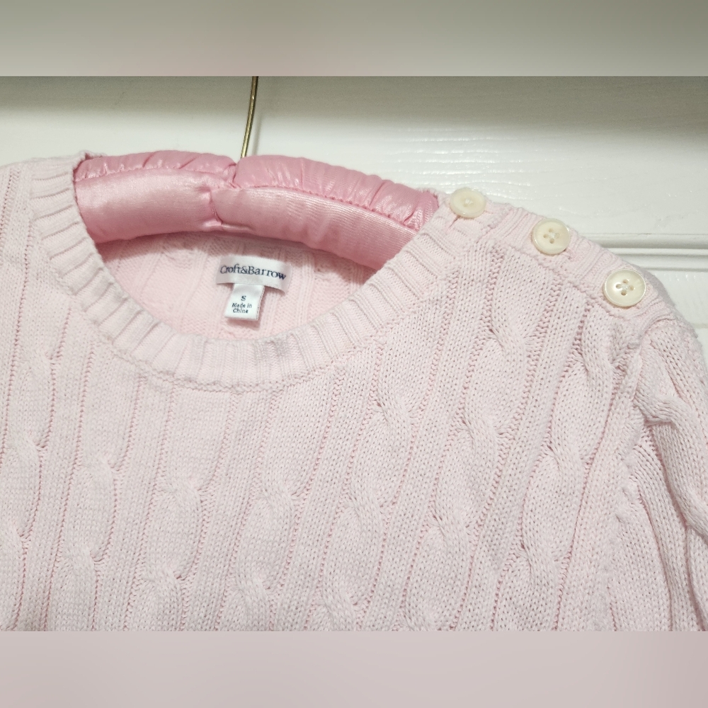 Croft & Barrow Cabled Crew Neck Sweater Pink Small - Picture 3 of 7